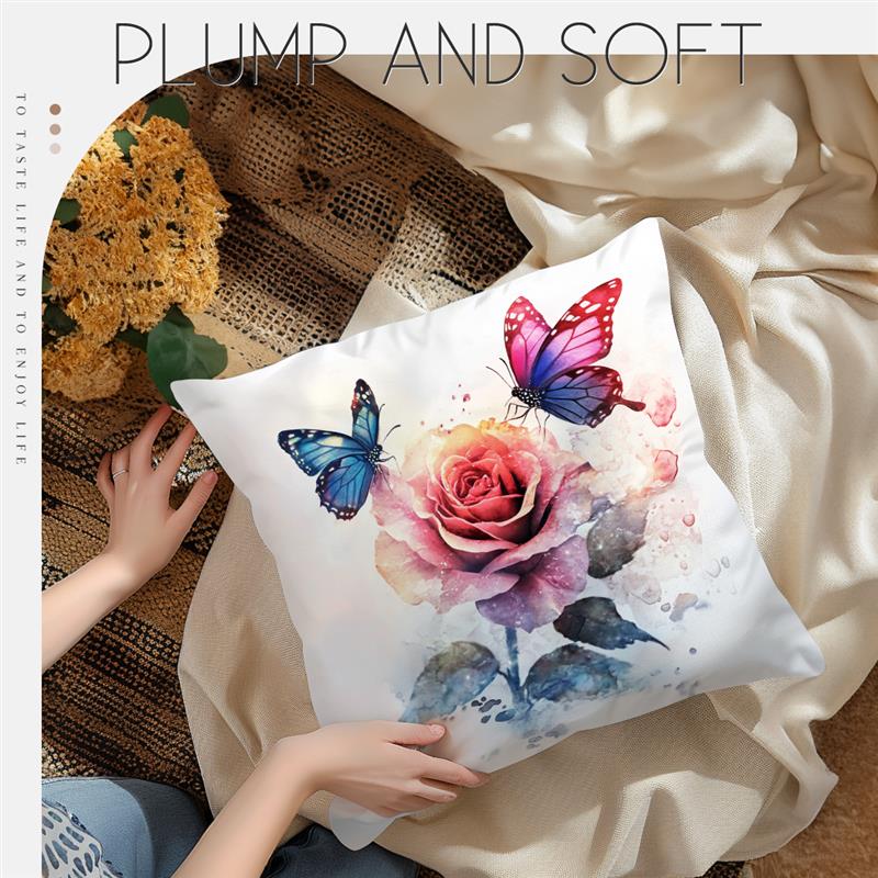 Rose Flower Butterfly Printing Classic Sofa Decorative Throw Pillow Cover Modern Living Room Decorative Sofa Cushion Cover Home