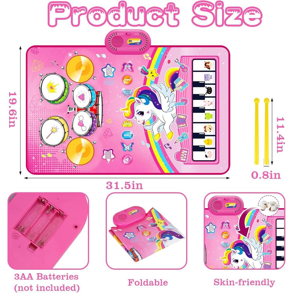 Toys for 1 Year Old Girl Gifts: Baby Music Mat Toddler Toys Piano Drum Animal Touch Unicorn Toy - Infant Musical Toy 12-18 Months Babies