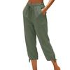Women Drawstring Waist Cropped Pants with Adjustable Hem and Side Pockets Loose Fit Lightweight Casual Trousers