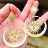 Bohemia Fashion Gold Color Stainless Steel Celestial Body Sun Goddess Star Flower Pendant Dangle Earrings for Women Jewelry Gift