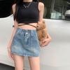 Classic Versatile Retro A-line Skirt Design Sense Double Buckle High Waist Half-body Package Hip Skirt Pants Ladies Summer Fashion Denim Short Skirt
