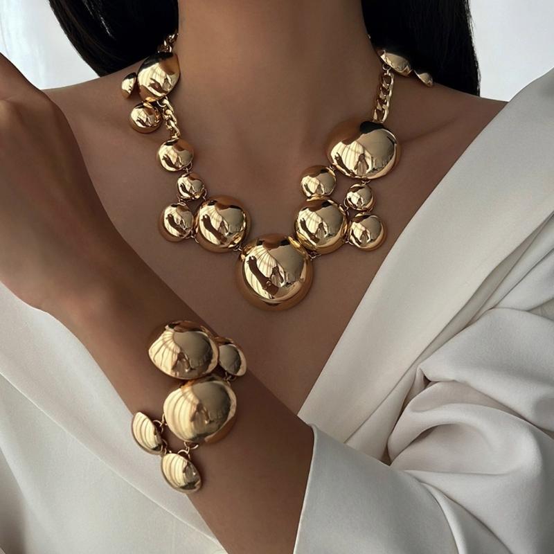 Elegant Metal Pendant Necklace Bracelet Stylish Round Pendant Necklace Unique Wristband Adornment Perfect For Gifting