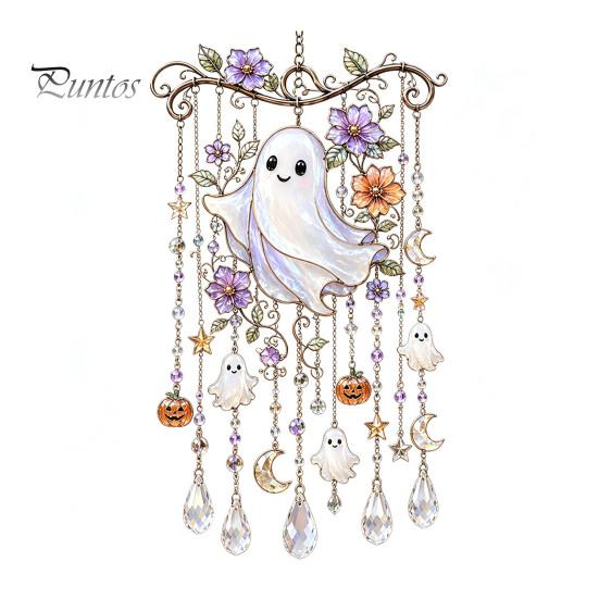Whimsical Bat And Black Cat Decor Halloween Acrylic Wind Chime Pendant, Crystal Suncatcher Hanging Ornaments, Decorative Chimes Outdoor Window