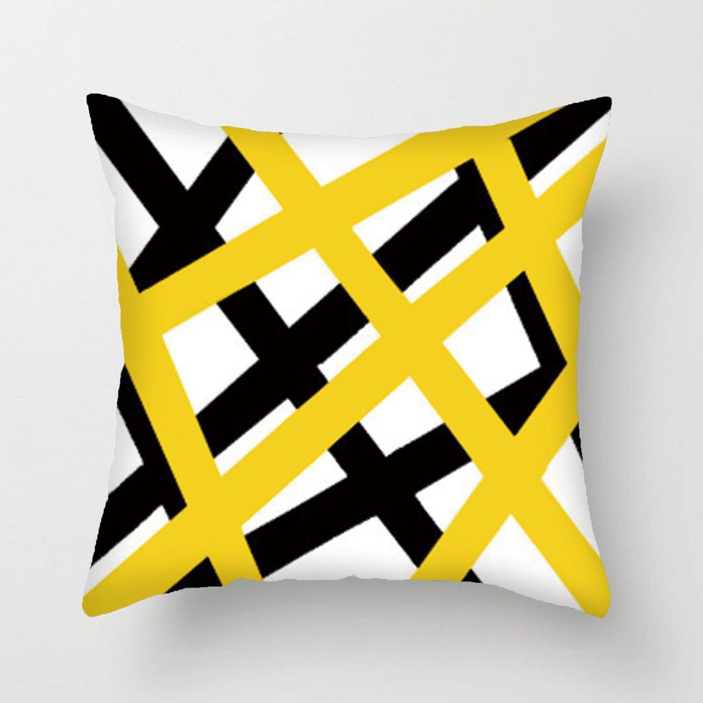 Modern Simple Yellow And Black Color Pillow Cover Geometric Abstract Pillow Cover Short Plush Car Pillow Cover