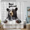 Bear Gets Wet Shower Curtain 1Pc – Realistic Black Bear In Bathtub With Bubbles, Funny Wildlife Bath Curtain For Men And Home