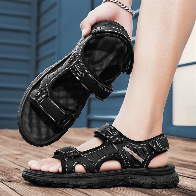 Pantofi de plajă de vară la modă pentru exterior bărbați Papuci flip-flops modă respirabili Vară Ușori piele naturală Pantofi casual Șlapi Negri Sandale bărbați