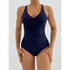 Women's Fashionable One-piece Swimsuit Solid Color Tummy Tuck Pleated Conservative Adjustable Shoulder Strap Swimsuit