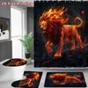 4Pcs Flame Lion Shower Curtain Set with Non-Slip Bath Mat, Toilet Lid Cover, Contour Rug & 12 Hooks, Bathroom Decor