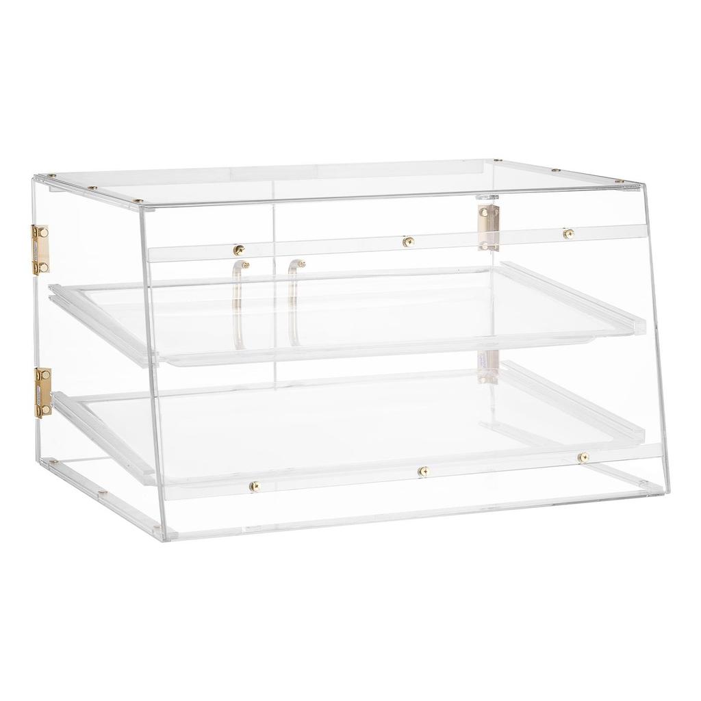 Bakery Display Case, 2-Tier Commercial Countertop Pastry Display Case, Clear Acrylic Bread Box for Kitchen, Party Cake Cabinet with Magnetic Rear Door