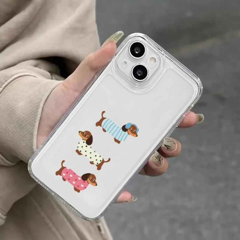 Cartoon Sausage Dog Design Transparent Phone Case Suitable for iPhone 17 16 15 14 13 12 11 Pro/Max/Plus Anti Drop and Shockproof