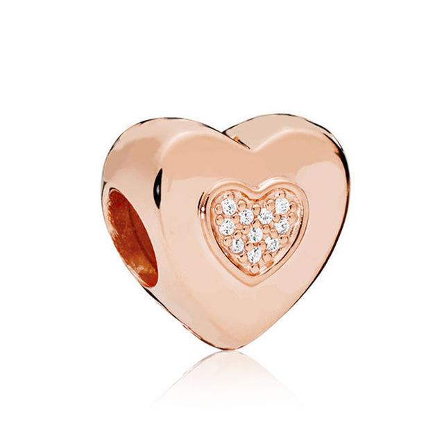 New Authentic Copper Rose Gold Lock An Arrow Through The Heart Charm Suitable For Authentic Wrist Bracelet Accessories Women Jewelry