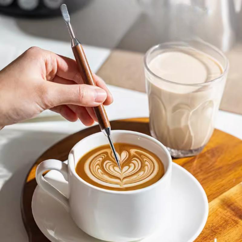 1 Redwood Coffee Latte Art Pen, Stainless Steel Needles, Kitchen Tools, Coffee Accessories, Wooden Handle