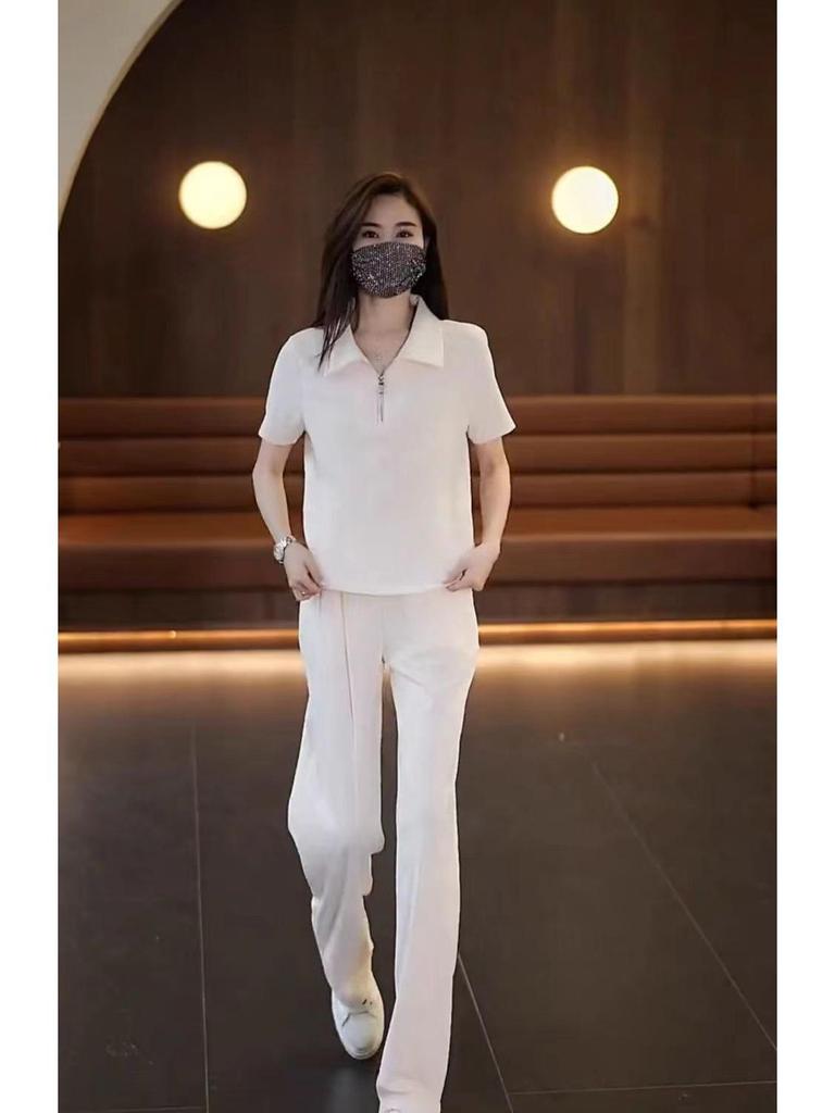 2025 Summer European Trendy Two-Piece: Ice Silk Loose Fit Short Sleeve Set for Women