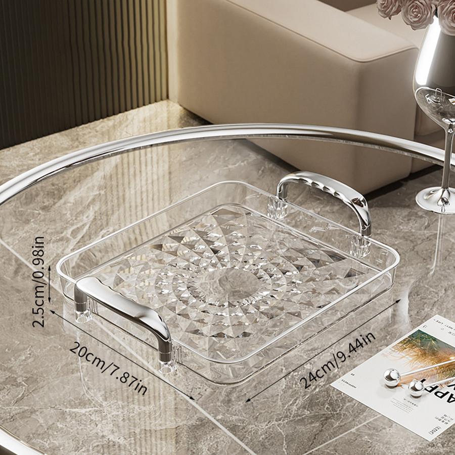 Clear Plastic Storage Tray Large Capacity Dessert Fruit Tray Plate Double Handle Jewelry Decorative Tray Home Kitchen Organizer