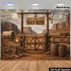 2D Flat Design, 1 Piece. Wild Western Cowboy Background Fabric with Wooden Fence Gate and Cow Skull - Western Desert the