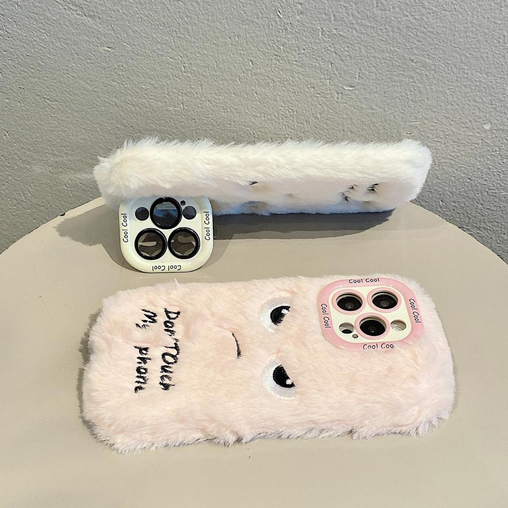 Angry Eyes Plush Phone Case for Apple 16promax Lens Holder 13/12PRO Warm 11