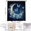 1pc Enchanted Forest Shower Curtain - Crescent Moon with Golden Vines & Blue Butterflies Design, Whimsical Magical Polyester Bat