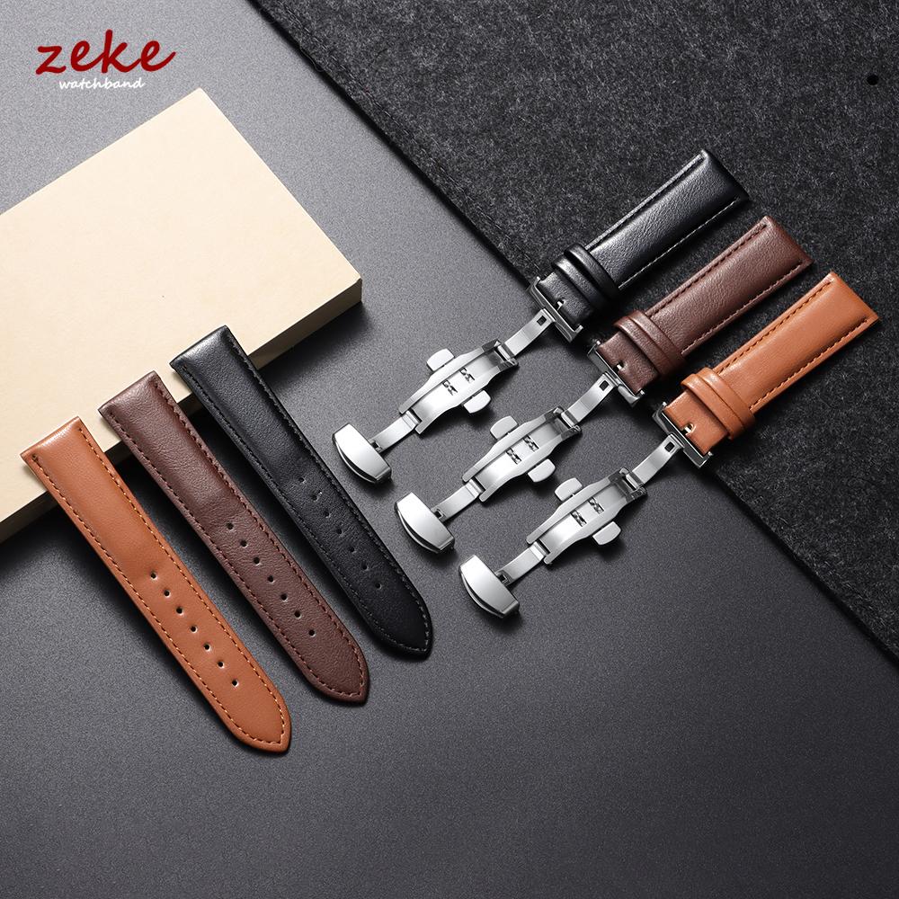 14mm 16mm 18mm 20mm 22mm 24mm Genuine Leather Strap Watchband with Box Butterfly Clasp Universal Men's and Women's Belt Bracelet