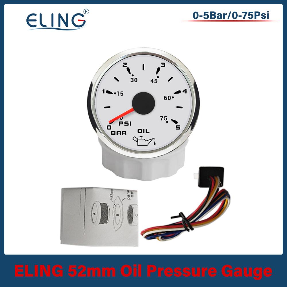 ELING 52mm Oil Pressure Gauge Meter 0-5Bar 0-10bar Signal with 7 Colors Backlight for Car Truck Motorcycle 9-32V 0-5Bar WS