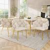 Chaise De Luxe En Velours - MUVOE - Lot De 6 - Pieds En Fer Plaqué or - Ergonomique - Beige