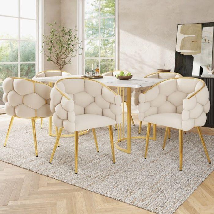 Table de salle à manger - MUVOE - 140 x 80 cm - 6 chaises - Beige - Moderne avec pieds en marbre