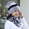 Neue Mode Frauen Winter Echte Rex Kaninchen Pelzmütze Schal Natürliche Weiche Rex Kaninchen Pelz Kappe Schals Sets Für Dame Im Freien warm halten
