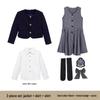 Children's Academy Style Formal White Shirt & Navy Jacket Suit Set for Elementary School Girls