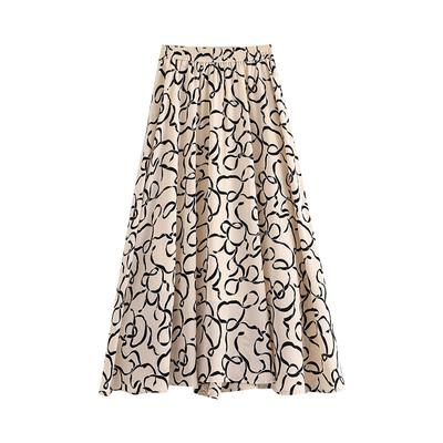 Καλοκαιρινή στάμπα γυναικεία φούστα Ρετρό κομψό φόρεμα μιας λέξης ψηλόμεση