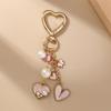 Aihua Pretty Pink Love Heart Key Chain Pearl Butterfly Heart Key Ring Pendants for Women Girls Handbag Decor DIY Jewelry Gift