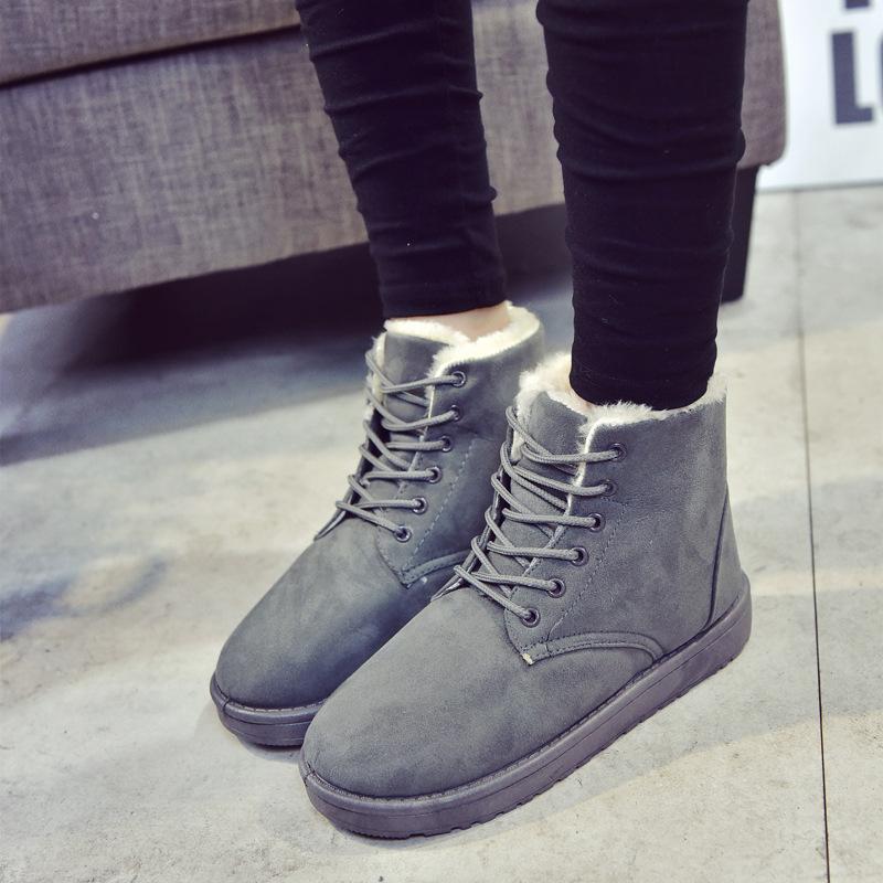 Herbst- und Winter-Studenten-Schnee-Stiefel Damen-Kurzstiefel kurze Thermostiefel zum Schnüren flache Baumwollschuhe