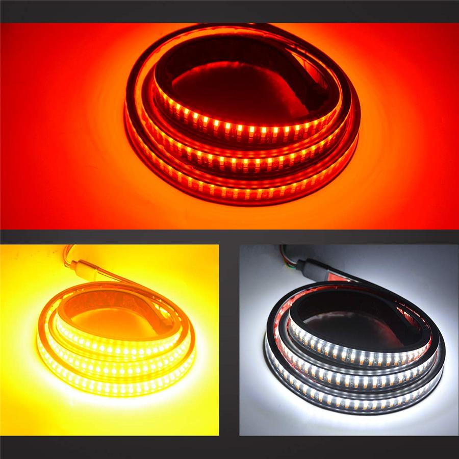 48" Triple Row LED Tailgate Light Bar with Amber Turn Signal, Red Brake/Running, White Reverse Lights - Weatherproof