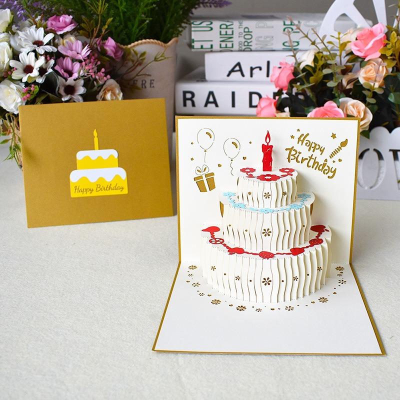 

Happy Birthday Card for Girl Kids Wife Husband 3d Birthday Cake Pop-Up Greeting Cards Postcards Gifts with Envelope Birthday