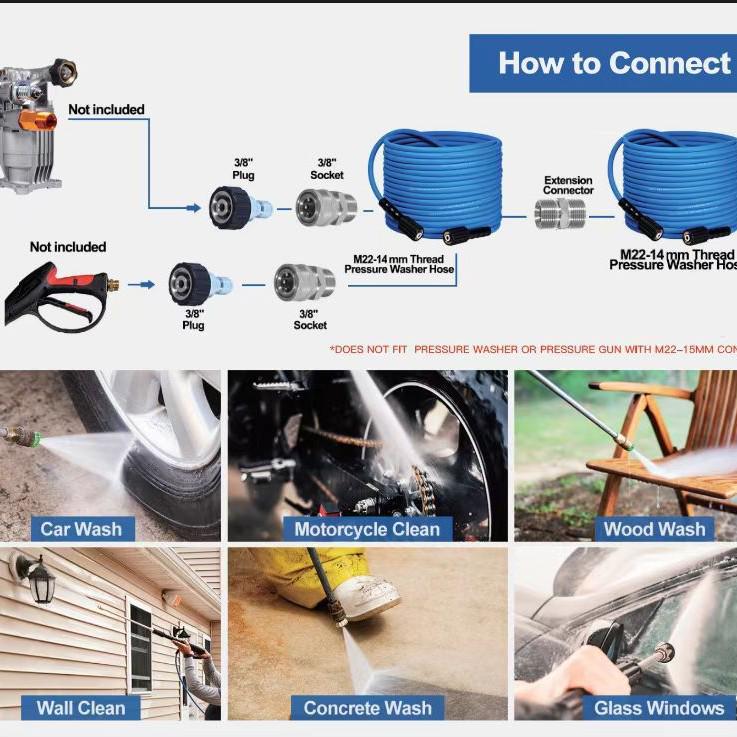 High-Pressure Car Washer: Water Gun with Quick Connect Rubber Hose Extension