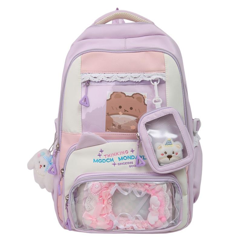 Color Block Student Schoolbag Children's Large Capacity Backpacks with Coin Purse