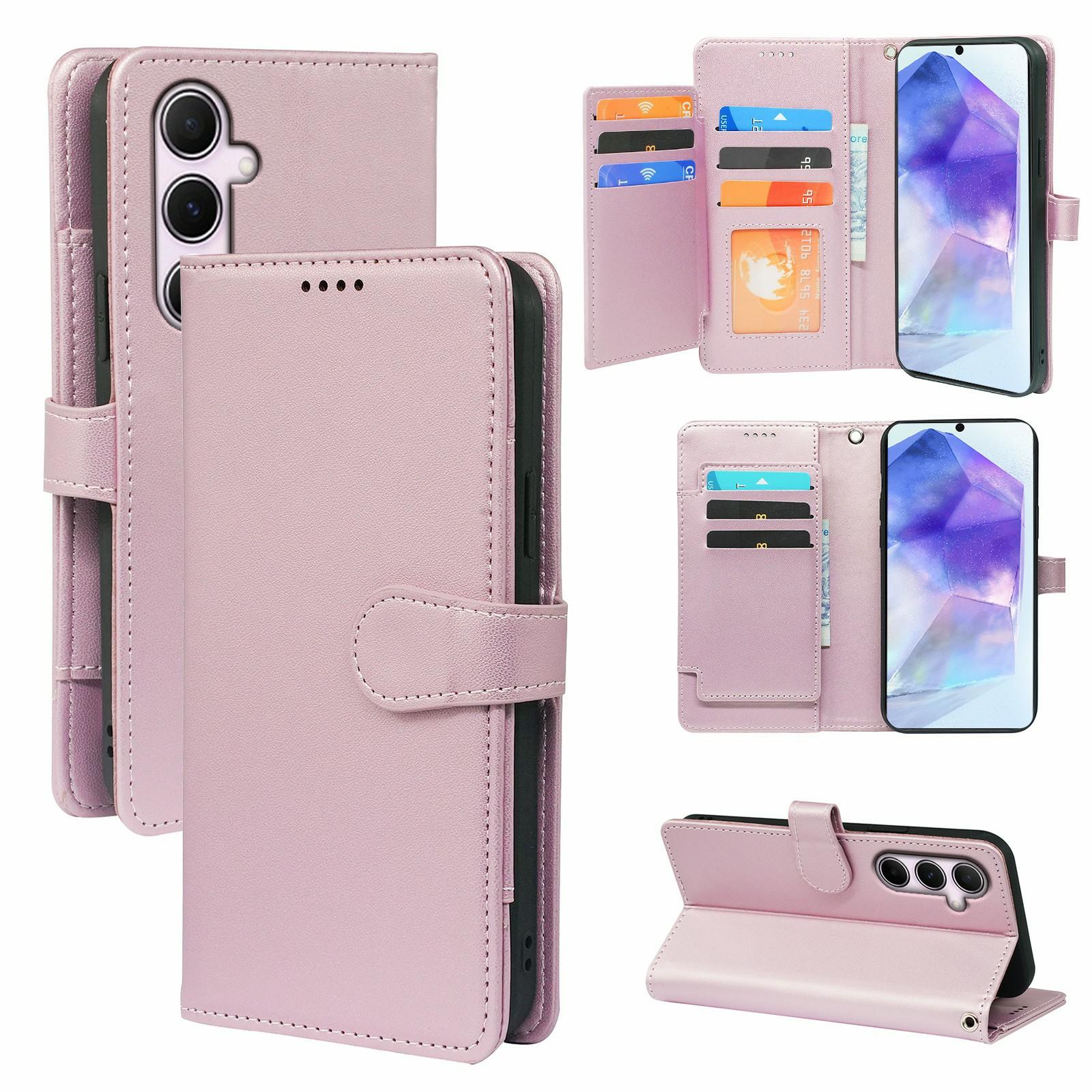 

Чехол для Samsung Galaxy S25 FE с 9 отделениями для карт, подставка из искусственной кожи, чехол для телефона Rose Gold