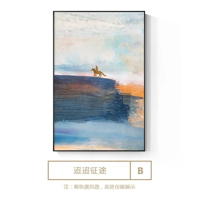 Abstract Landscape Wall Art Canvas Painting Gold Foil Horse Poster Print Nordic Modern Wall Pictures for Living Room Home Decor