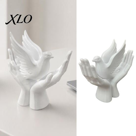 Tabletop Ring Holder 3D Printed Peace Pigeon on Hands Ornament, Minimalist Statue, Decorative Bird Statue Hand Sculpture with Stable Base for
