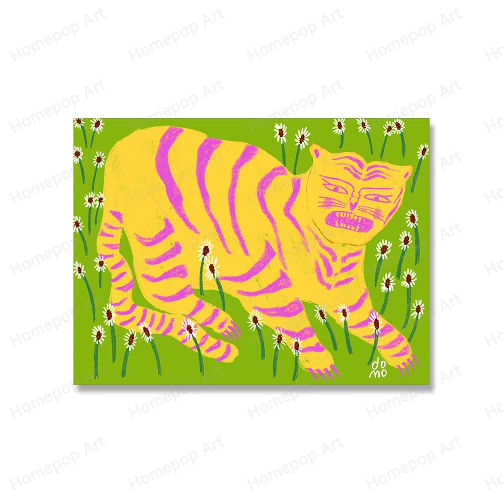 Colorful Abstract Tiger Flower Wall Art Canvas Painting Nordic Girl Eyes Botanical Posters and Prints Pictures Living Room Decor