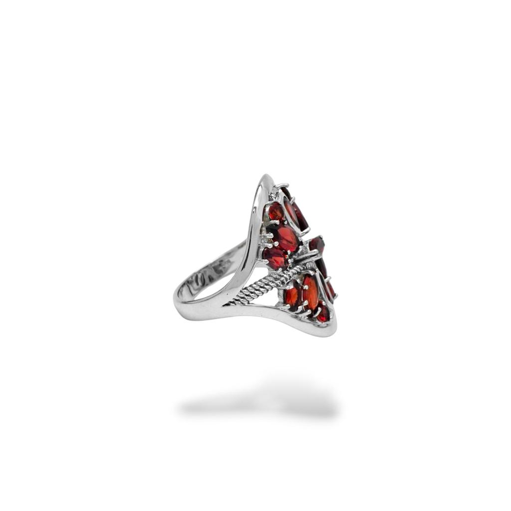 925 Sterling Silver Garnet Cluster Ring – Natural Red Gemstone Statement Jewelry for Women