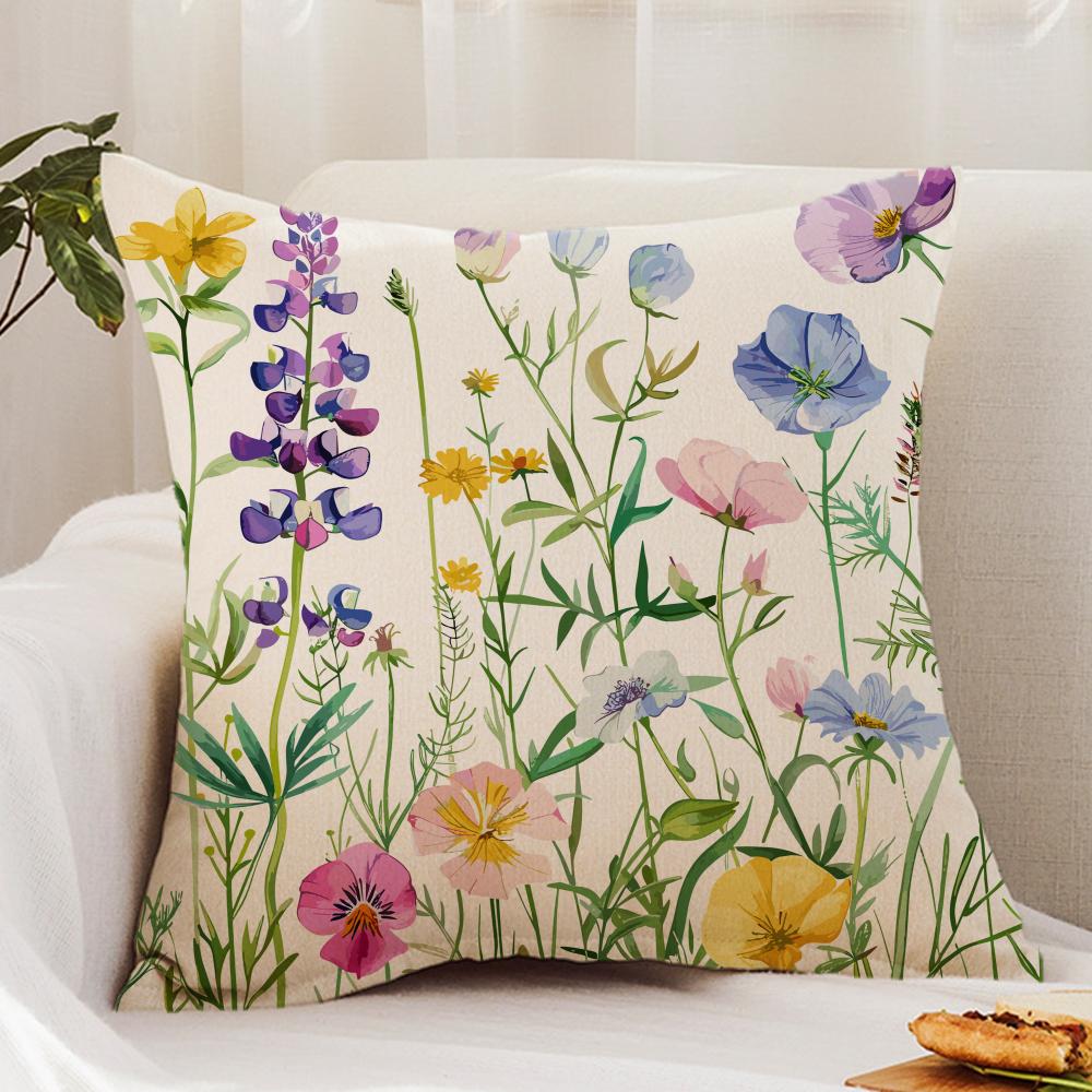 Spring Wildflowers Cushion Cover Premium Comfort Reversible Pillow Cover - Dual - Use Design for Home & Car