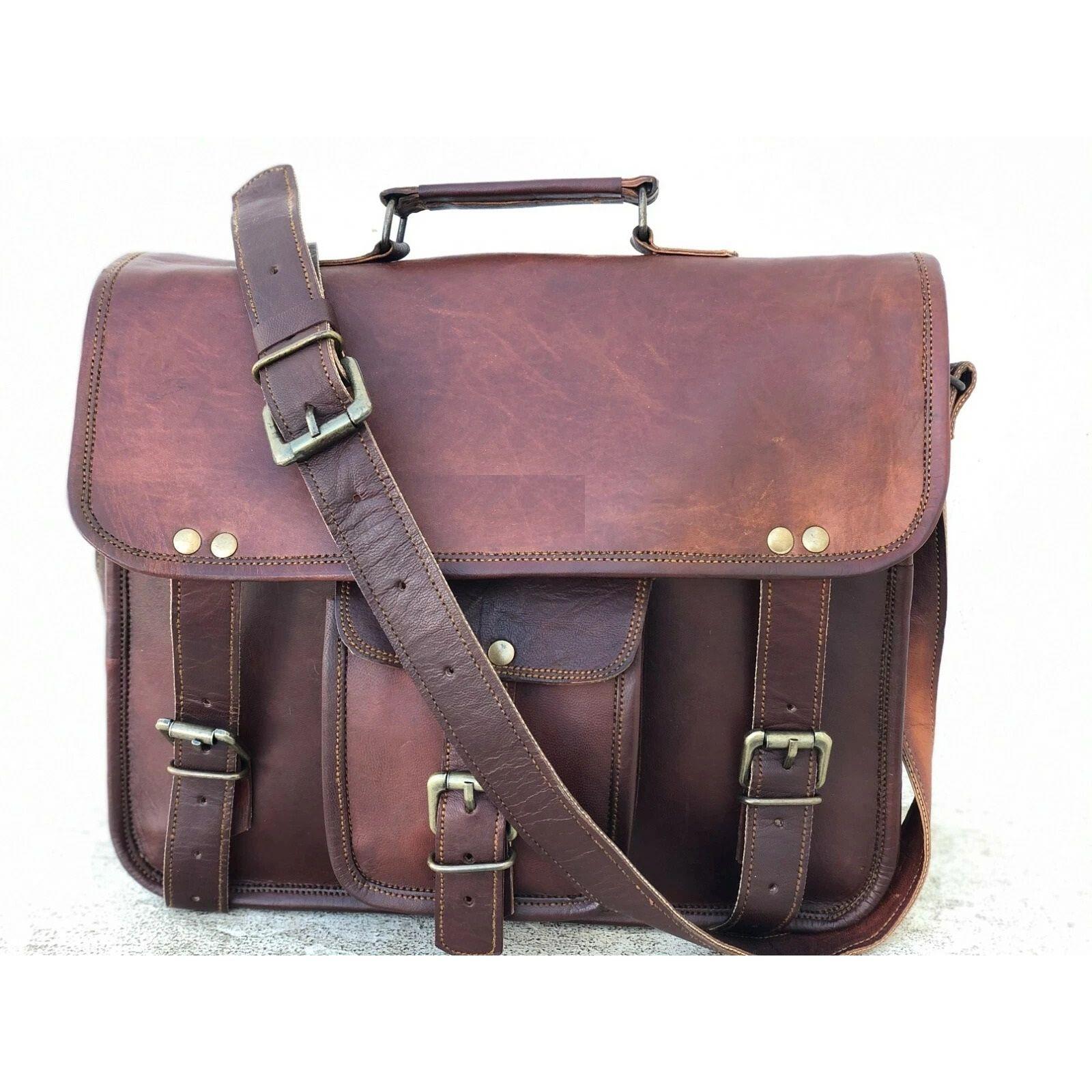 

Новый кожаный мужской деловой портфель-сумка для ноутбука, на плечо, мессенджер 15 x 11 x 4 in