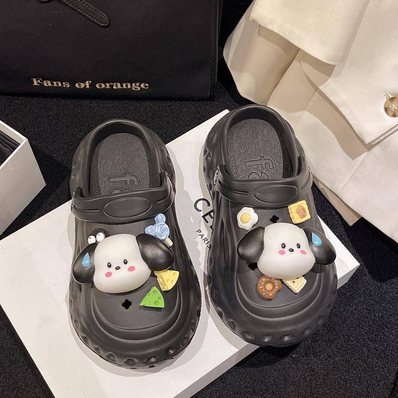 Fashion 2025 Summer Autumn Platform Slippers Woman Men Fashion Clogs With Cute DIY Dog Shoelaces Couples Indoor Street Slides Plus Size