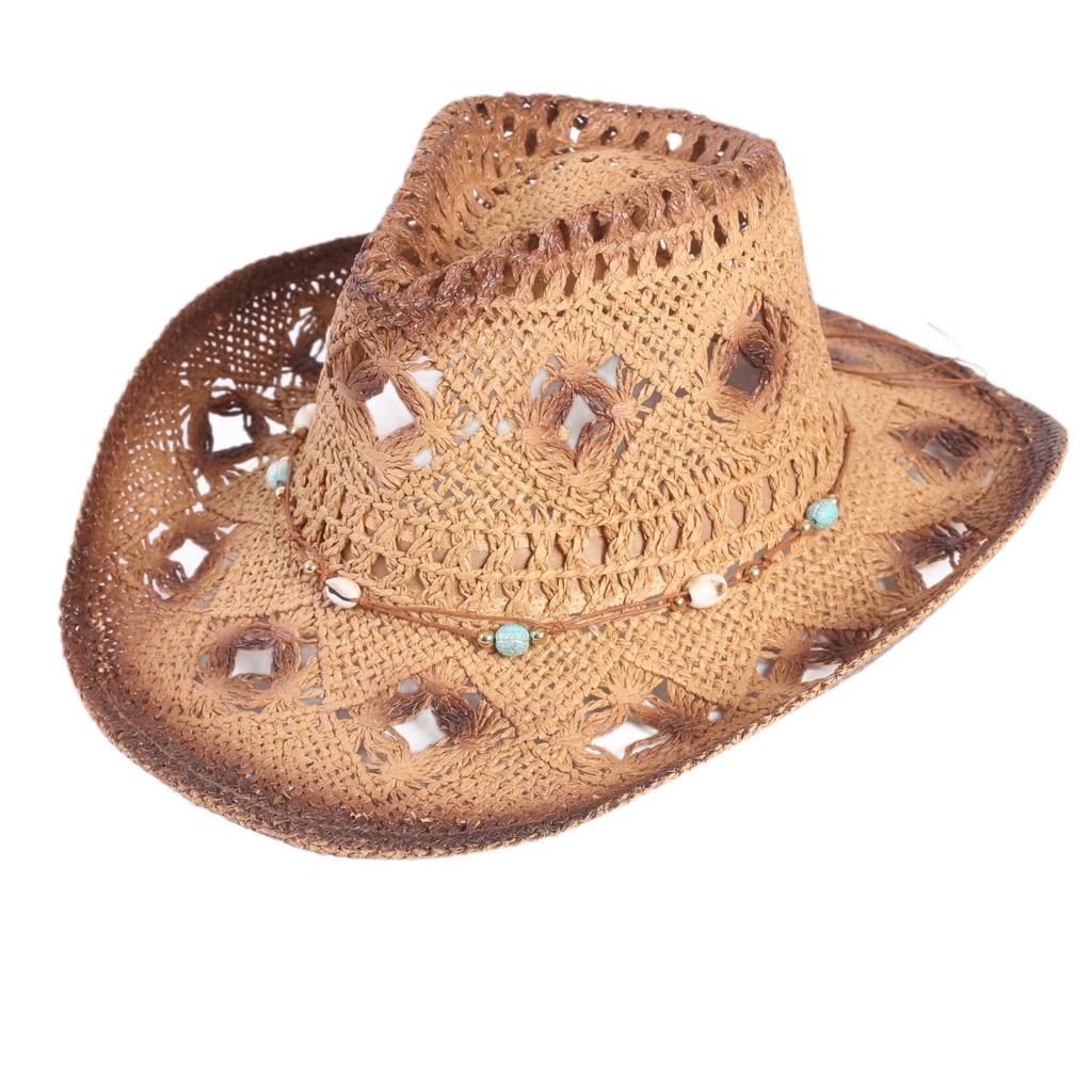Beliebter europäischer und amerikanischer klassischer hohler westlicher Cowboyhut Herren- und Damen-Mode Urlaubs-atmungsaktiver Sonnenschutz-Strohhut