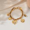 18K Gold-Plated Stainless Steel & Suede Leather Double-Layer Bracelet with Heart and Sun Crystal Pendant Charm