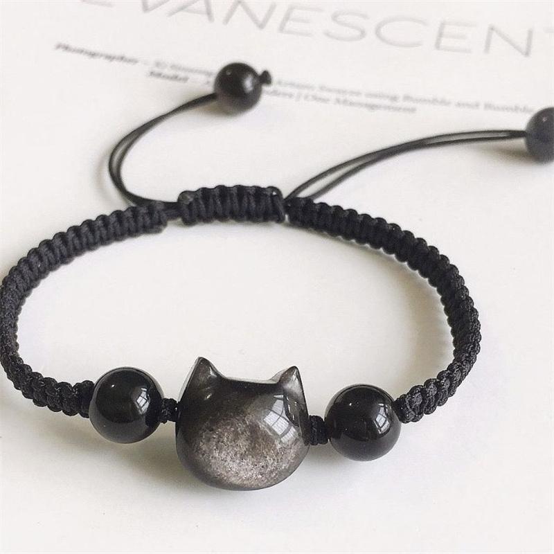 Simple Red Lucky Cat Braided Bracelets for Women Cute Animal Kitten Woven Rope Adjustable Bracelet Party Jewelry Friendship Gift