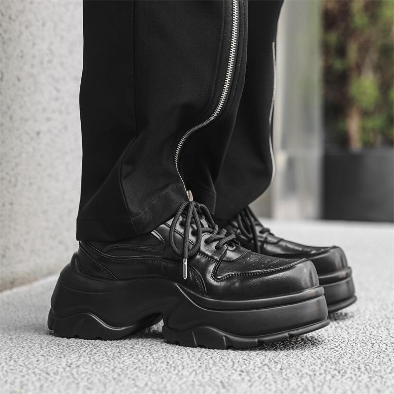 Derby Shoes Men's Shoes Niche British Style Platform Heightened Square Head Retro Leather Shoes Advanced Dad Shoes 54458-J