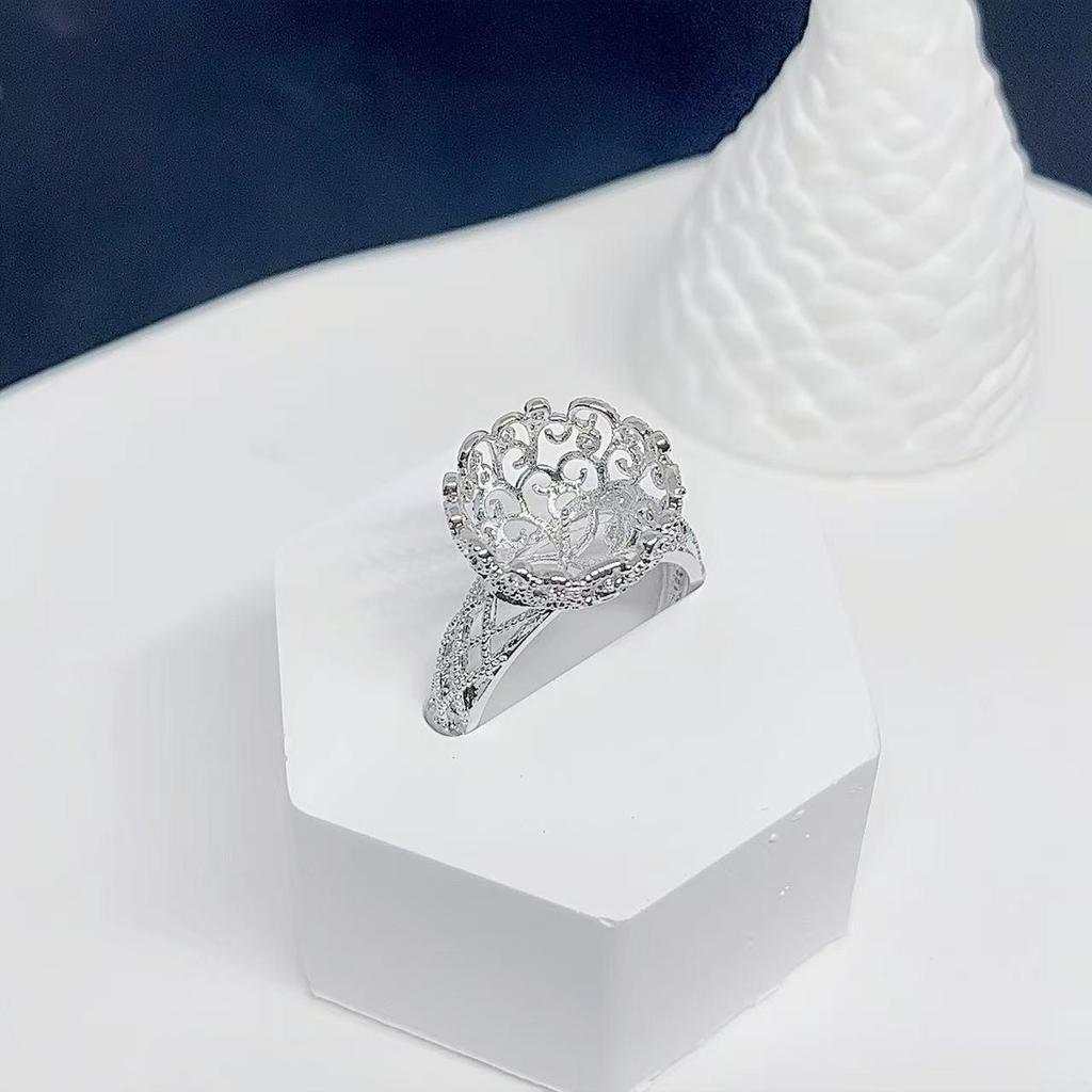 18K Gold-Plated Pearl Lace-Style Adjustable Ring Setting