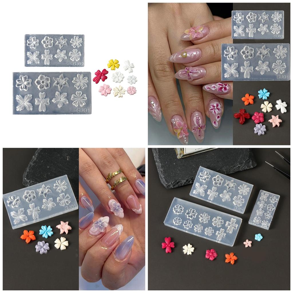 2PCS Silicone Nail Art Moulds Flower Nail Art Template Moulds Silicone Texture for Beauticians and Nail Art Learners
