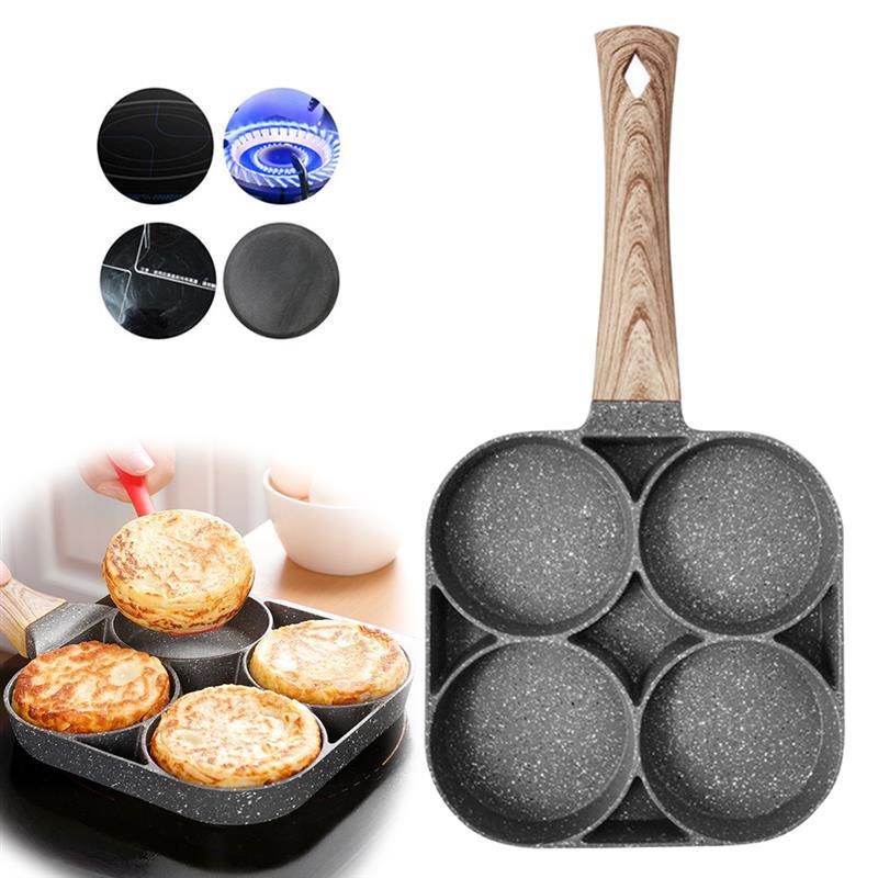 1pc Four-hole Omelette Pot Household Non-stick Flats-bottomed Egg Dumpling Pot Breakfast Egg Burger Frying Pan