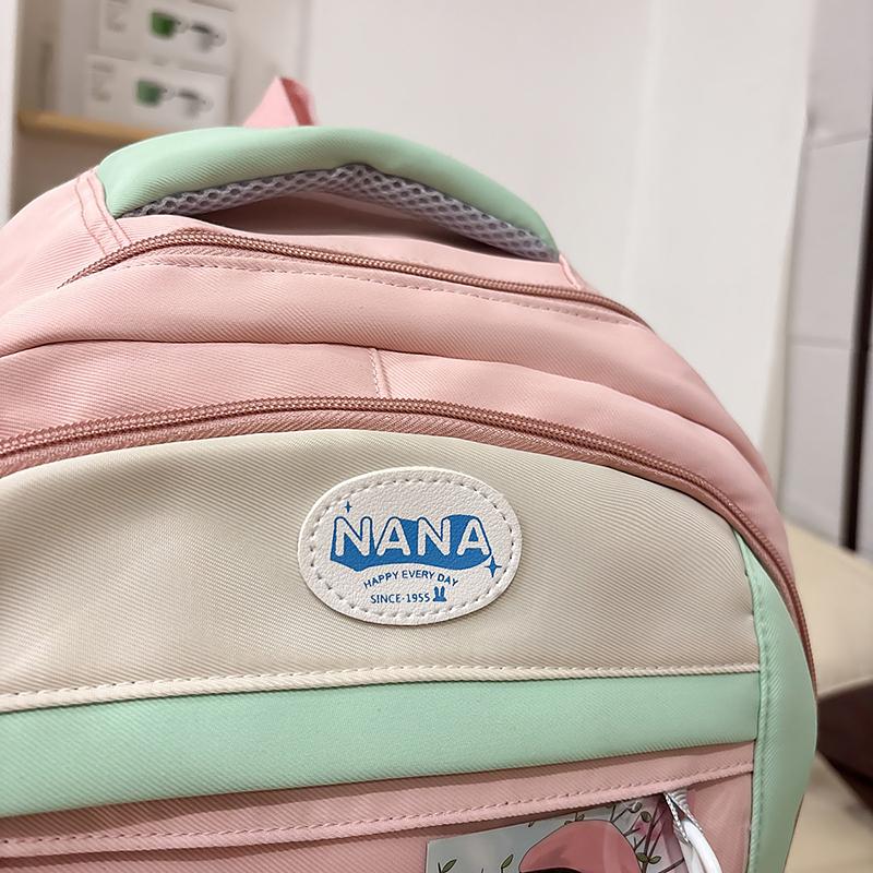 Studenten Farbblock Schultasche Mädchen Rucksack mit großer Kapazität mit Geldbörse